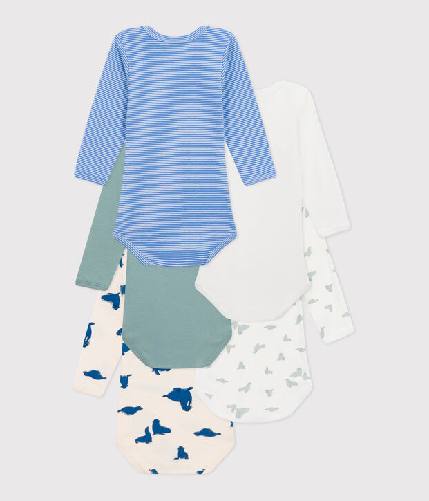 Set da 5 body a maniche lunghe in cotone con stampa neonato multicolore