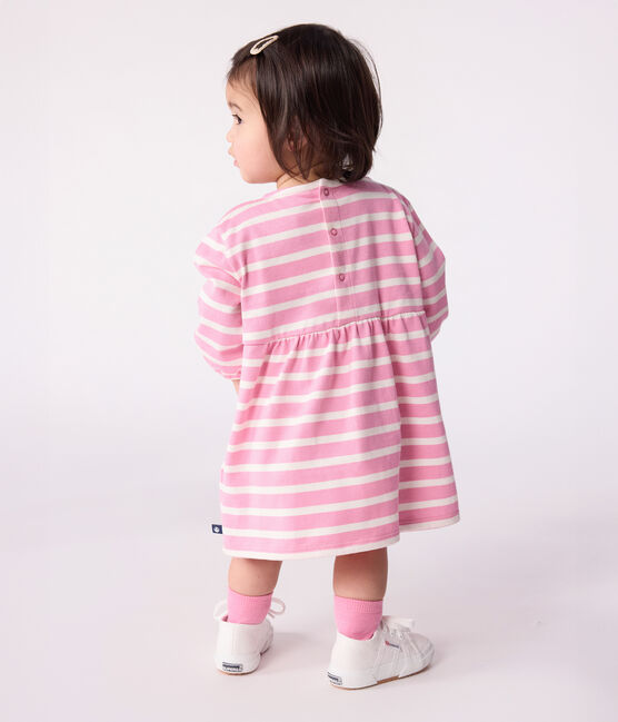 Abito a maniche lunghe in cotone a righe neonata rosa BOUDOIR/ MILK