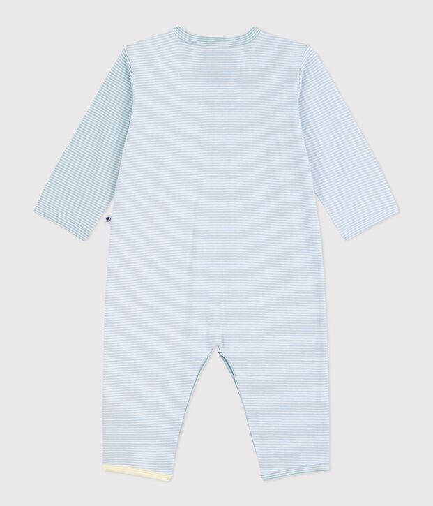 Pigiama senza piedini in cotone con stampa a righe neonato blu/bianco