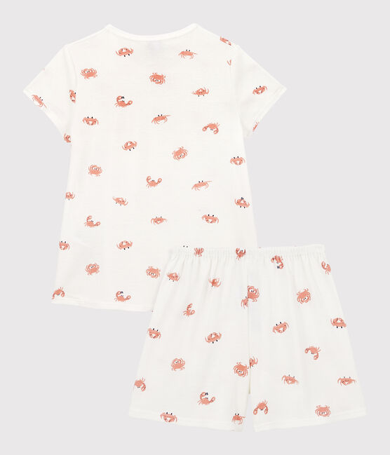 Pigiama corto bambina con granchietti in cotone bianco MARSHMALLOW/bianco MULTICO
