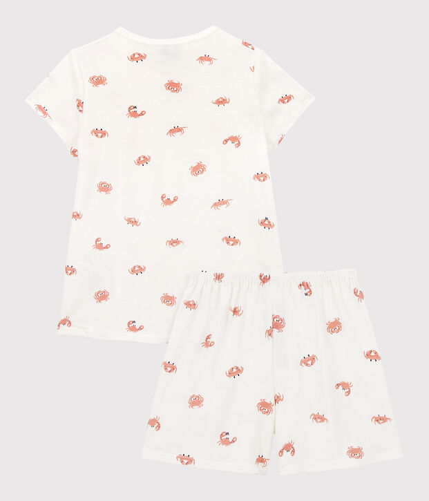 Pigiama corto bambina con granchietti in cotone bianco/multicolore