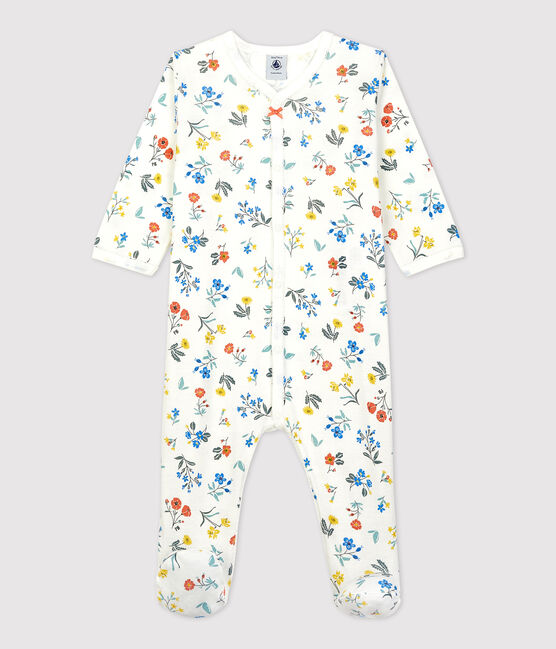 Pigiama tutina bebè con stampa a fiori in cotone bianco MARSHMALLOW/bianco MULTICO