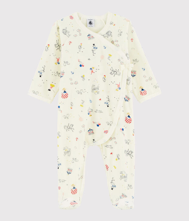 Tutina fantasia beb&egrave; femmina in ciniglia bianco/multicolore