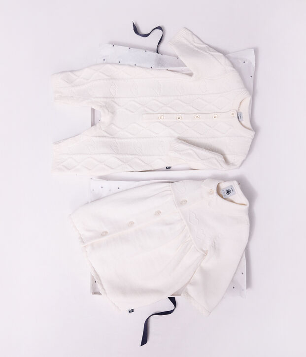 Tutina in maglia di misto lana e cotone tinta unita neonato bianco