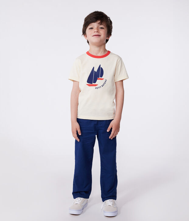T-shirt a maniche corte in cotone con stampa bambino ecru