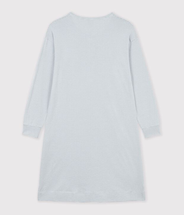 Camicia da notte con collo alla coreana in cotone a righe donna grigio/bianco