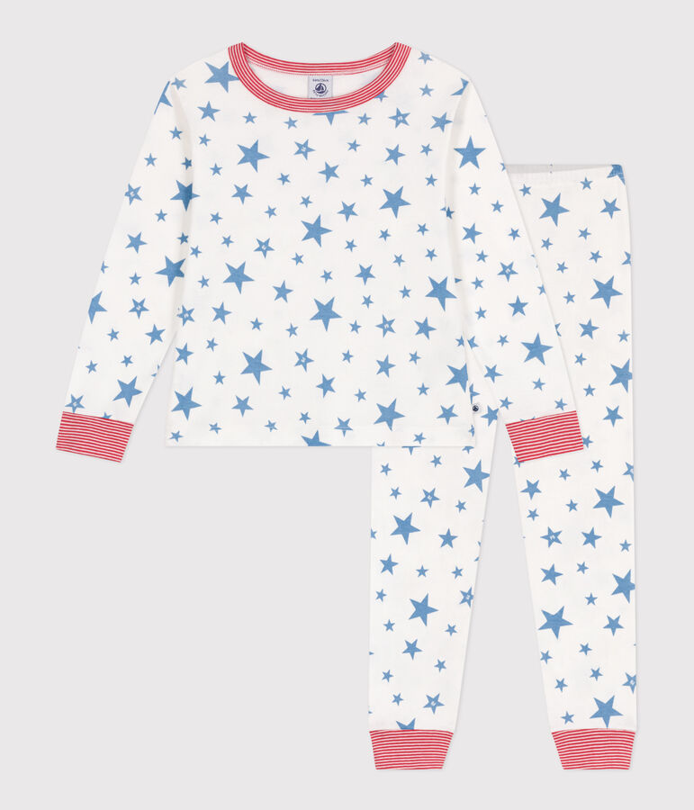 Pigiama in cotone con stelle stampate bambino bianco/blu