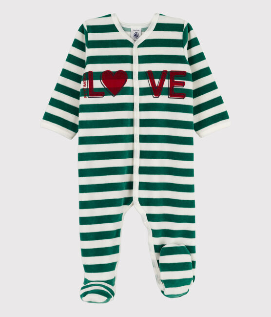 Tutina pigiama bebè in ciniglia EVERGREEN/ MARSHMALLOW
