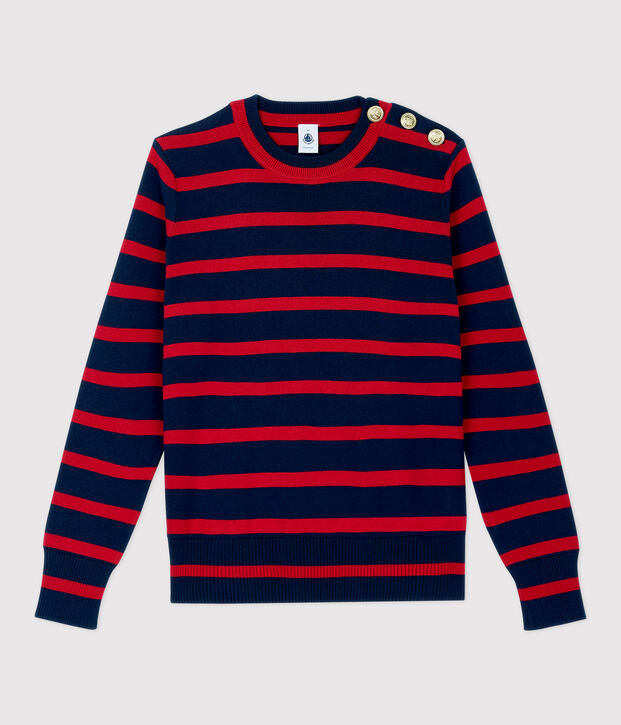 Pull marinaro in cotone Donna blu/rosso