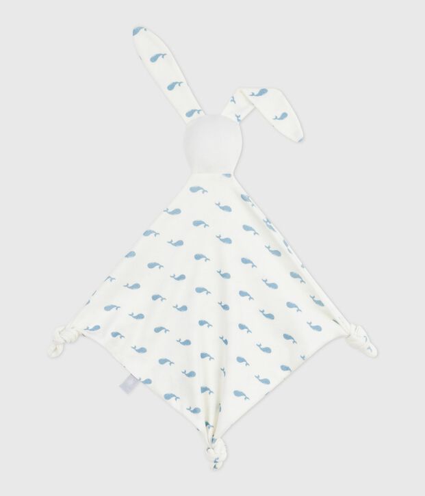 Doudou in cotone con balena stampata neonato bianco/blu
