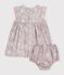 Abito neonata a maniche corte in cotone e bloomer abbinato con stampa a fiori blu/multicolore