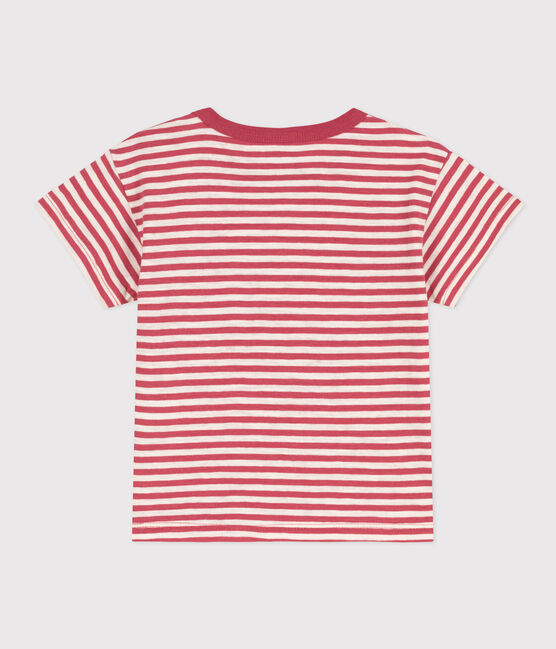T-shirt a maniche corte bebè in jersey fiammato a righe rosa PAPI/beige AVALANCHE