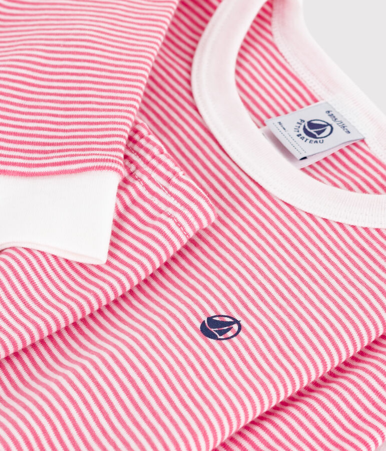 Pigiama per bambini in cotone, molto aderente, a righe rosa/bianco