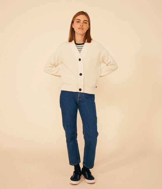 Cardigan a costa inglese in cotone donna ecru AVALANCHE