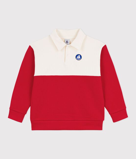 Felpa stile polo in cotone bambino rosso MILK/ POMPIER