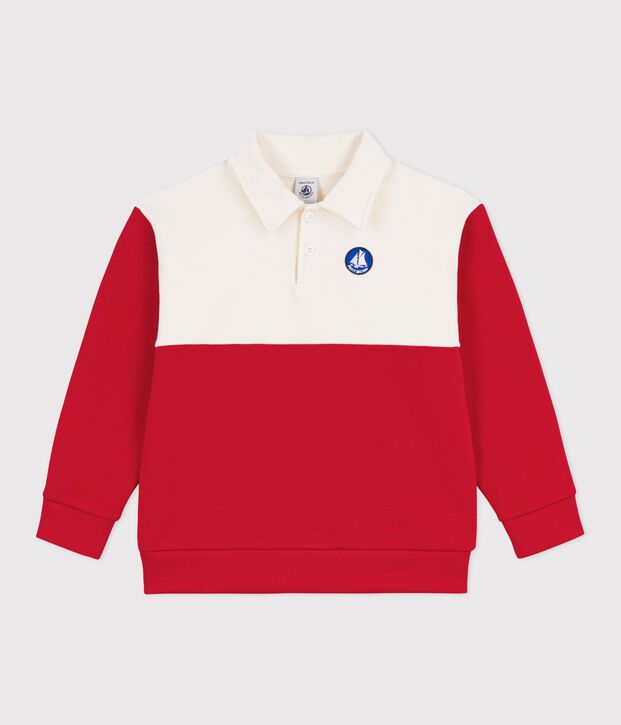 Felpa stile polo in cotone bambino rosso/rosso