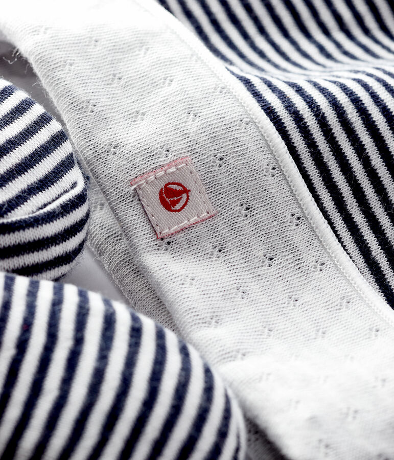 Confezione cappellino nascita e babbucce a righe neonato in tessuto tubico variante 1