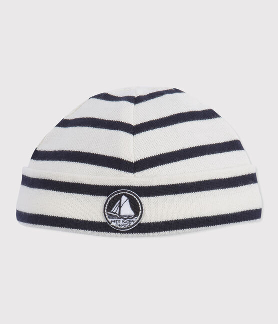 Cappellino iconico in jersey bebè maschio beige COQUILLE/blu SMOKING
