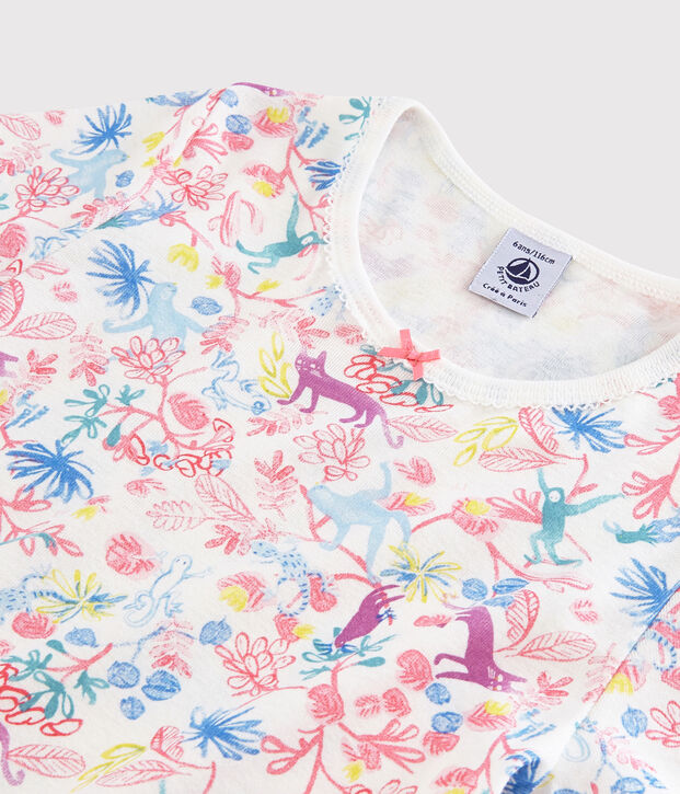 Camicia da notte fantasia giungla bambina in cotone bianco/multicolore