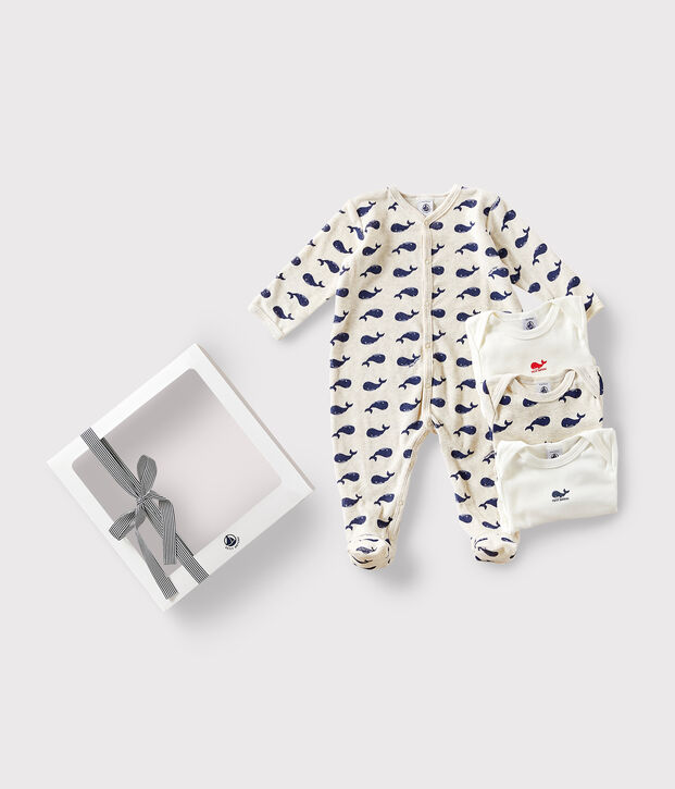 Set di un pigiama beb&egrave; e tre body balene multicolore