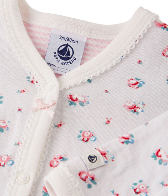 Tutina per bebé femmina in tubique stampato blu BOCAL/bianco MULTICO