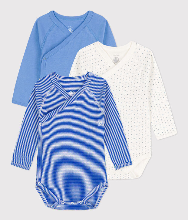 Confezione da 3 body incrociati a maniche lunghe fantasia in cotone multicolore
