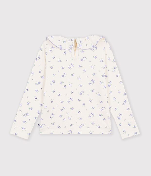 T-shirt a maniche lunghe con colletto e stampa a fiori bambina ecru/multicolore