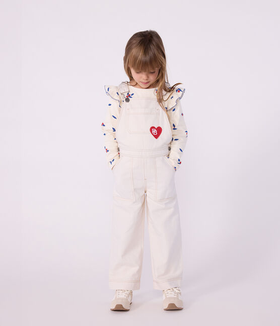 Salopette in denim tinta unita bambina ecru MILK