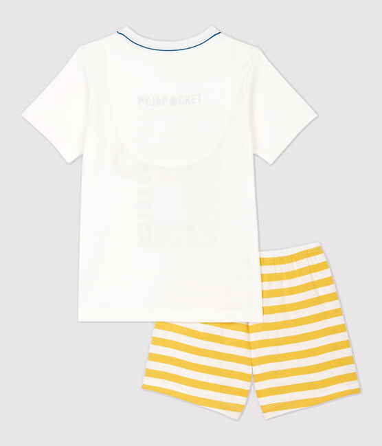 Pigiama corto bambino fantasia pantera in cotone bianco MARSHMALLOW/giallo OCRE