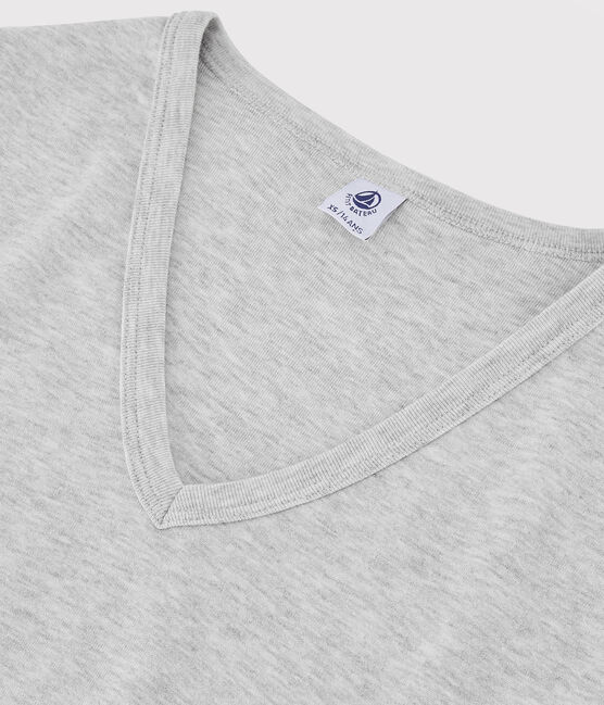T-shirt scollo a V iconica in cotone Donna grigio BELUGA CHINE