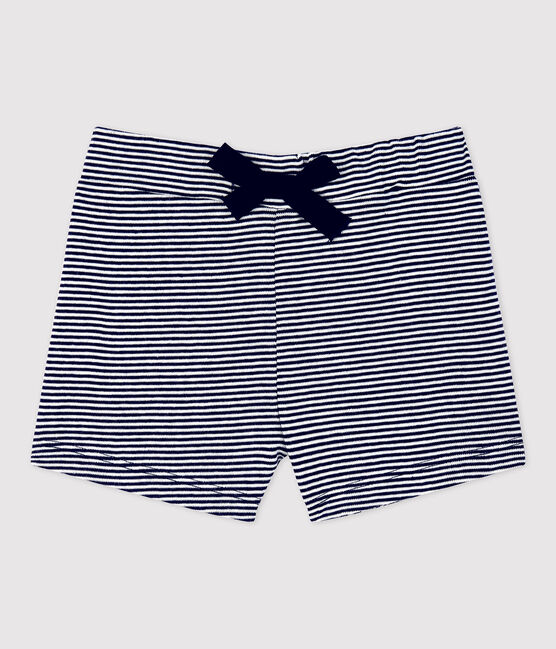Shorts bebè millerighe in cotone biologico blu SMOKING/bianco MARSHMALLOW