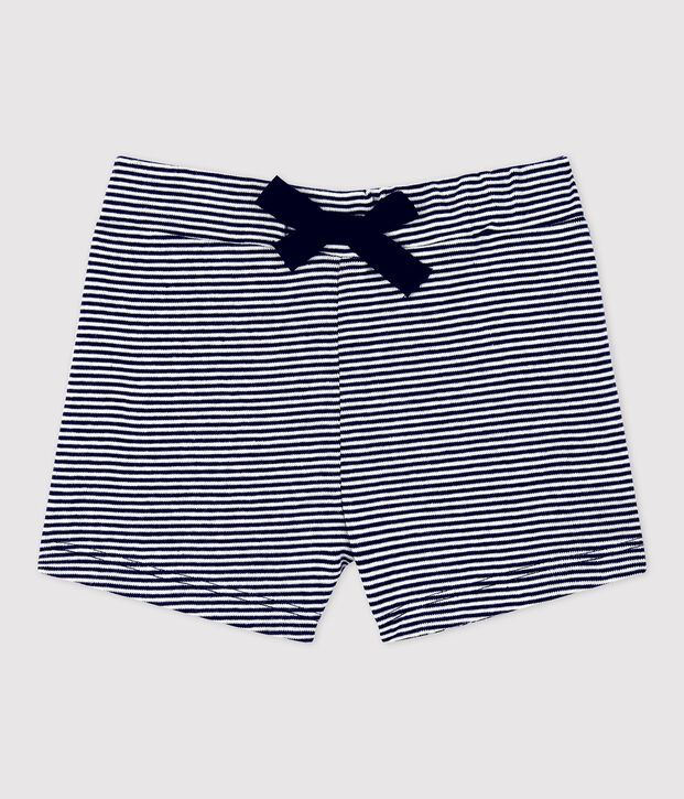 Shorts beb&egrave; millerighe in cotone biologico blu/bianco