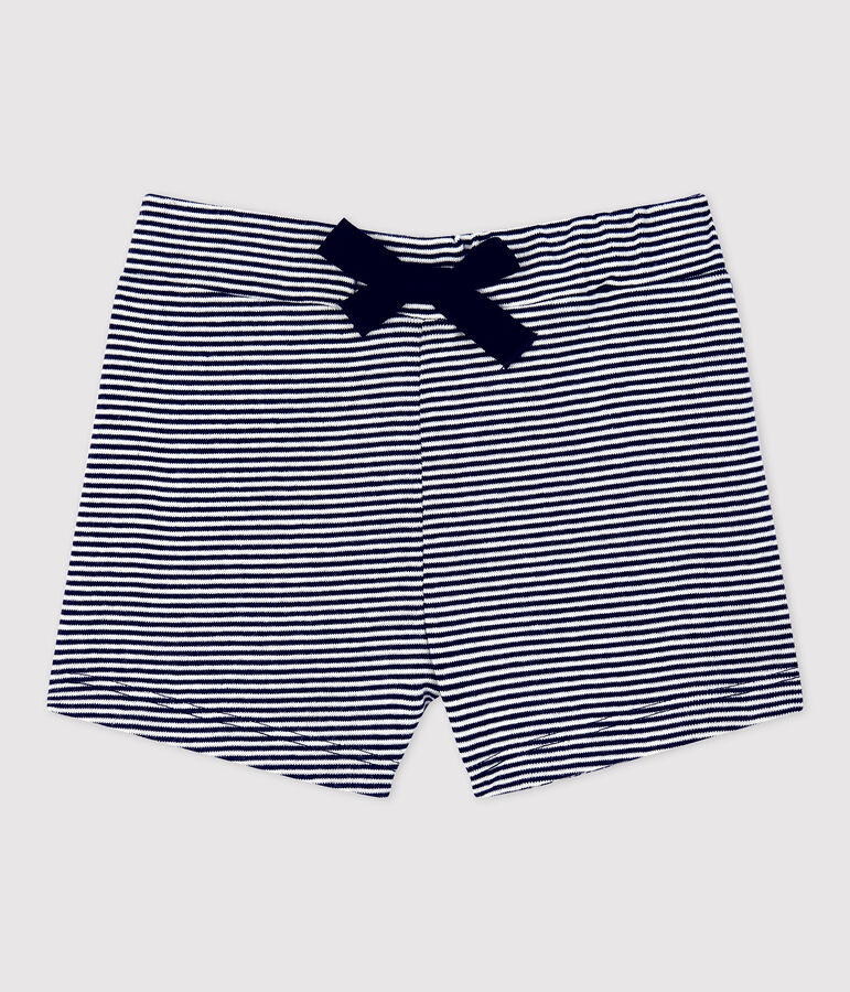 Shorts beb&egrave; millerighe in cotone biologico blu/bianco