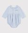 Tutina corta in cotone con colletto con stampa a quadretti vichy neonato blu/bianco