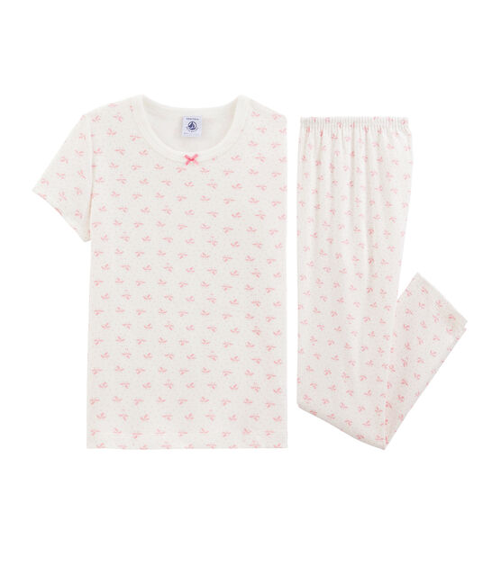 Pigiama fiori bambina a costine bianco MARSHMALLOW/rosa GRETEL