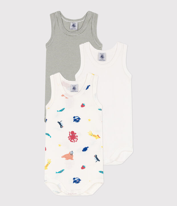 Confezione da 3 body a canottiera in cotone con animali marini multicolore