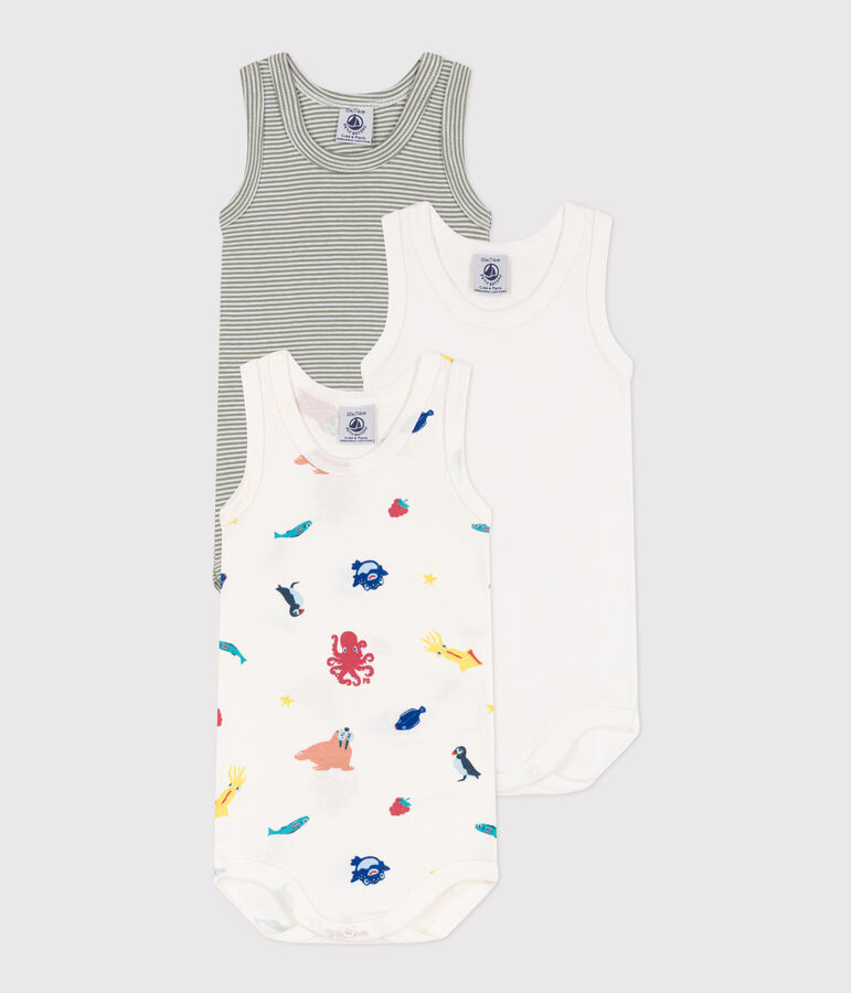 Confezione da 3 body a canottiera in cotone con animali marini multicolore