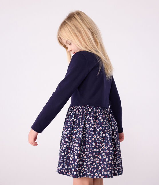 Abito a maniche lunghe in cotone bambina blu SOIR/ MULTICO