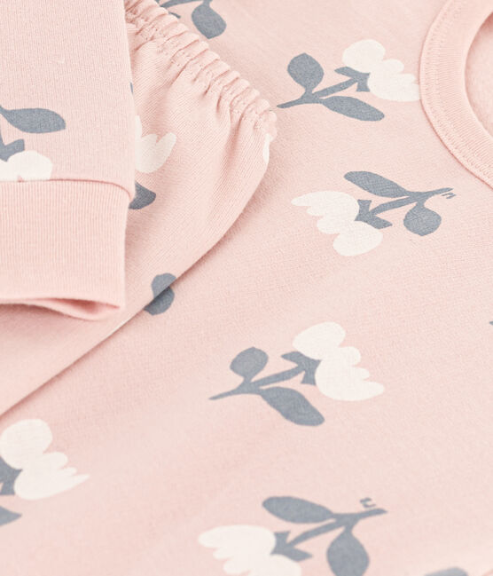 Pigiama bambina in molleton con tulipani rosa SALINE/bianco MULTICO