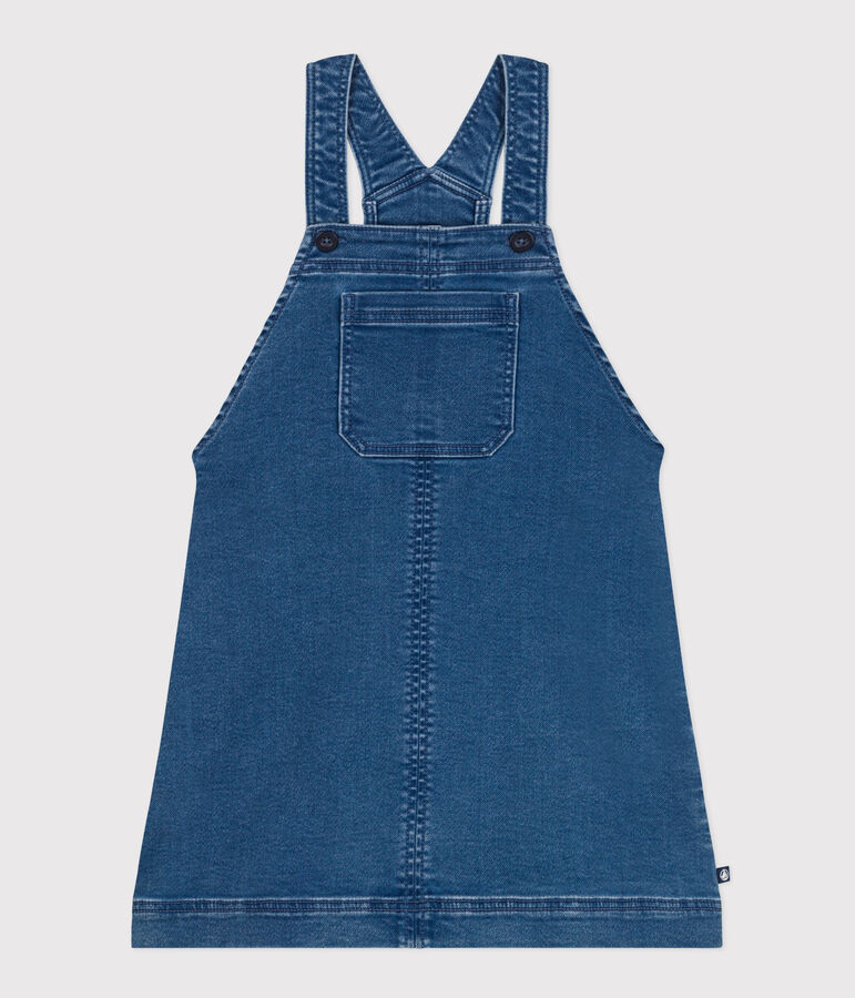 Abito salopette in denim effetto felpato bambina blu