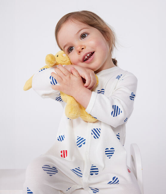 Pigiama in cotone a righe con cuori neonato bianco MARSHMALLOW/bianco MULTICO
