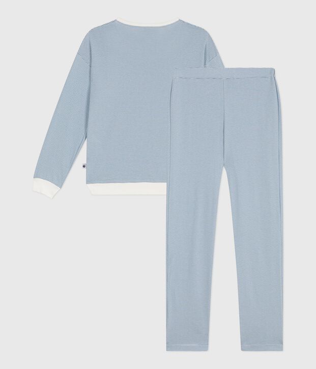 Pigiama in cotone a righe donna blu/bianco