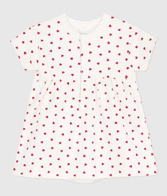 Abito in tessuto felpato bebè con body integrato bianco MARSHMALLOW/rosso PEPS