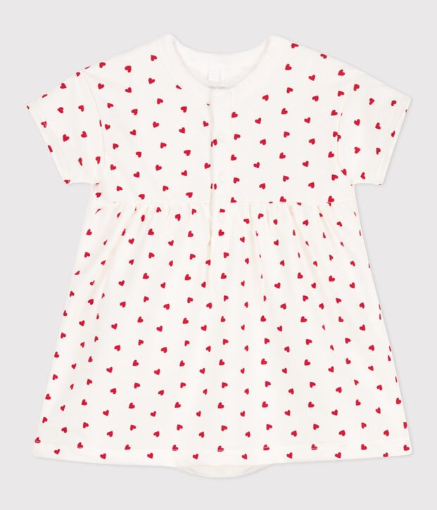 Abito in tessuto felpato beb&egrave; con body integrato bianco/rosso
