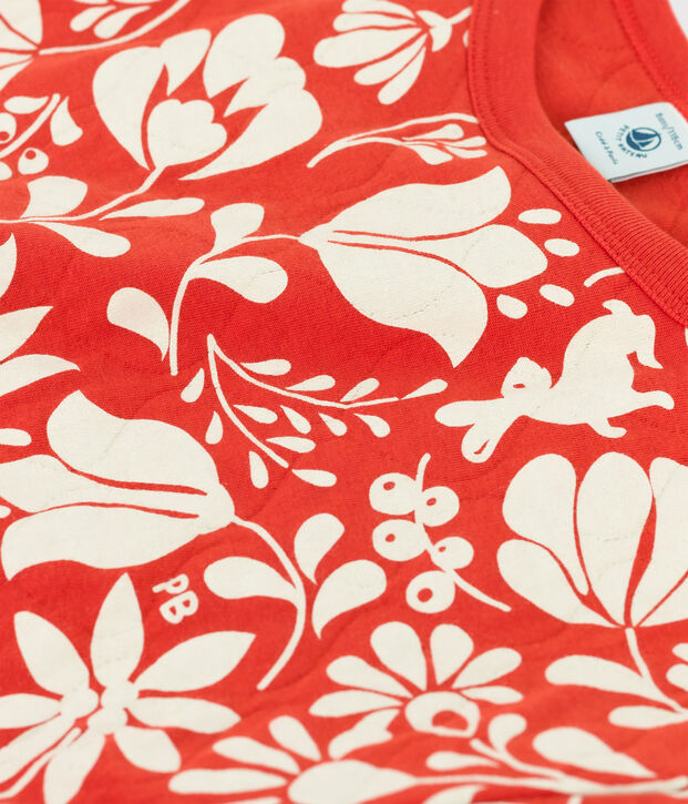 Felpa stampata in tubique trapuntato bambina arancione/ecru