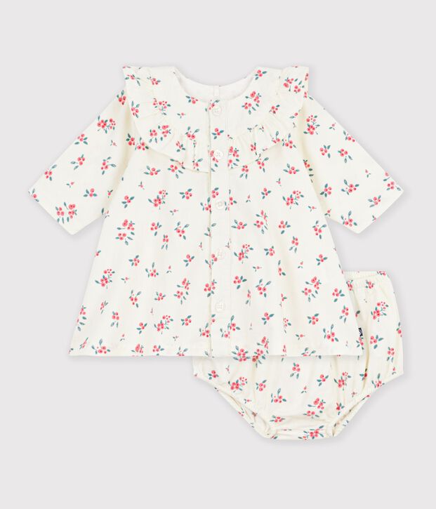 Abito in cotone con stampa a fiori neonata ecru/multicolore
