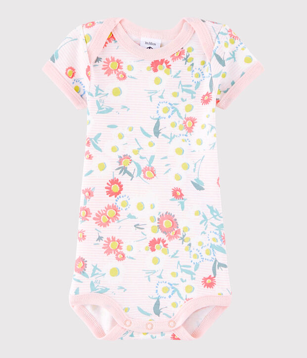 Body manches courtes b&eacute;b&eacute; fille bianco/rosa