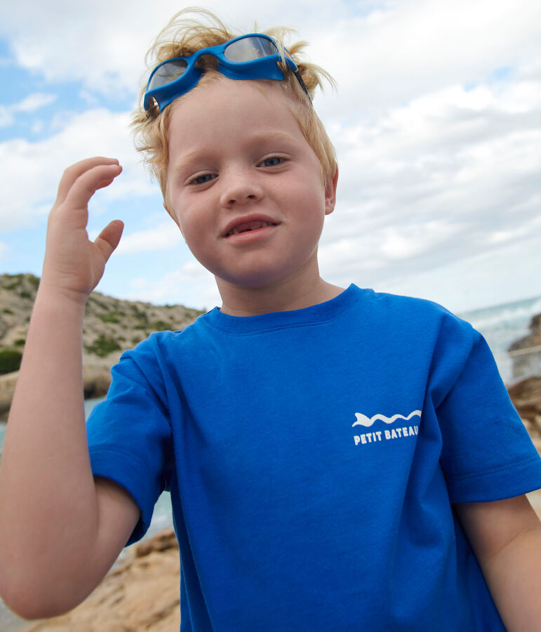 T-shirt a maniche corte in cotone con stampa bambino blu