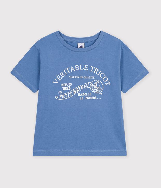 T-shirt a maniche corte con stampa bambino blu