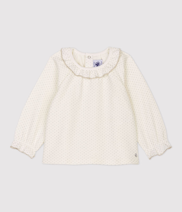 Blusa in cotone beb&egrave;. bianco MARSHMALLOW/grigio ARGENT